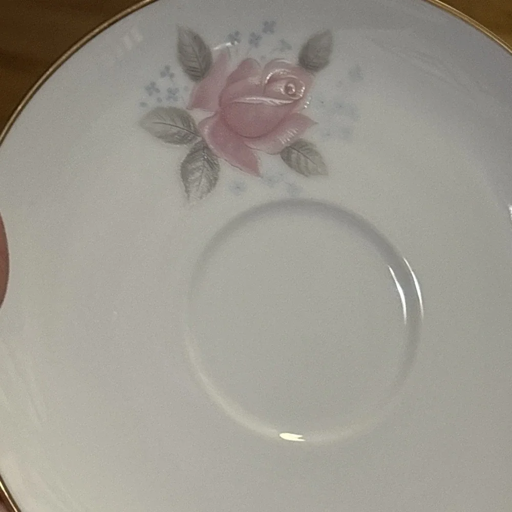 Noritake Roseville 6238 Tea Cups Set of 2 Pink Rose Gold Trim Japan Fine China